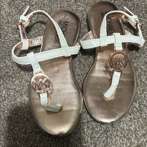 Michael Kors White Strappy Girls Sandals with Rose Gold Accents